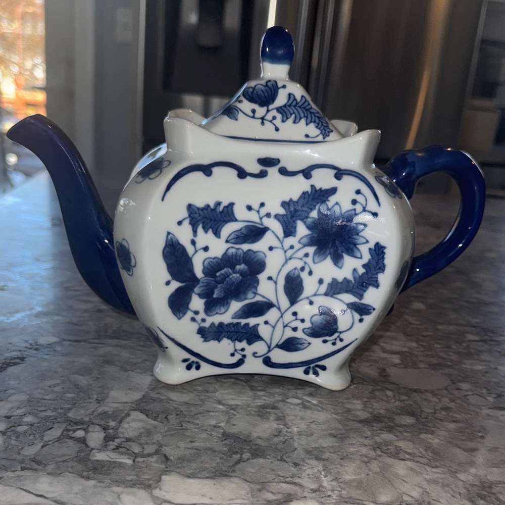 Classic Blue and White Ceramic Teapot